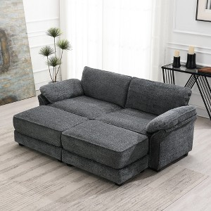 Chenille Upholstered Modular Sleeper Sectional Sofa Bed Set with Two Ottoman - 1 of 4