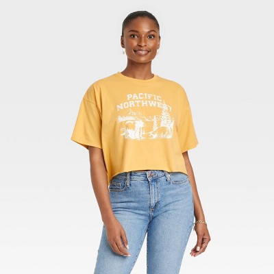 Women's Pacific Northwest Short Sleeve Graphic Cropped T-Shirt - Yellow