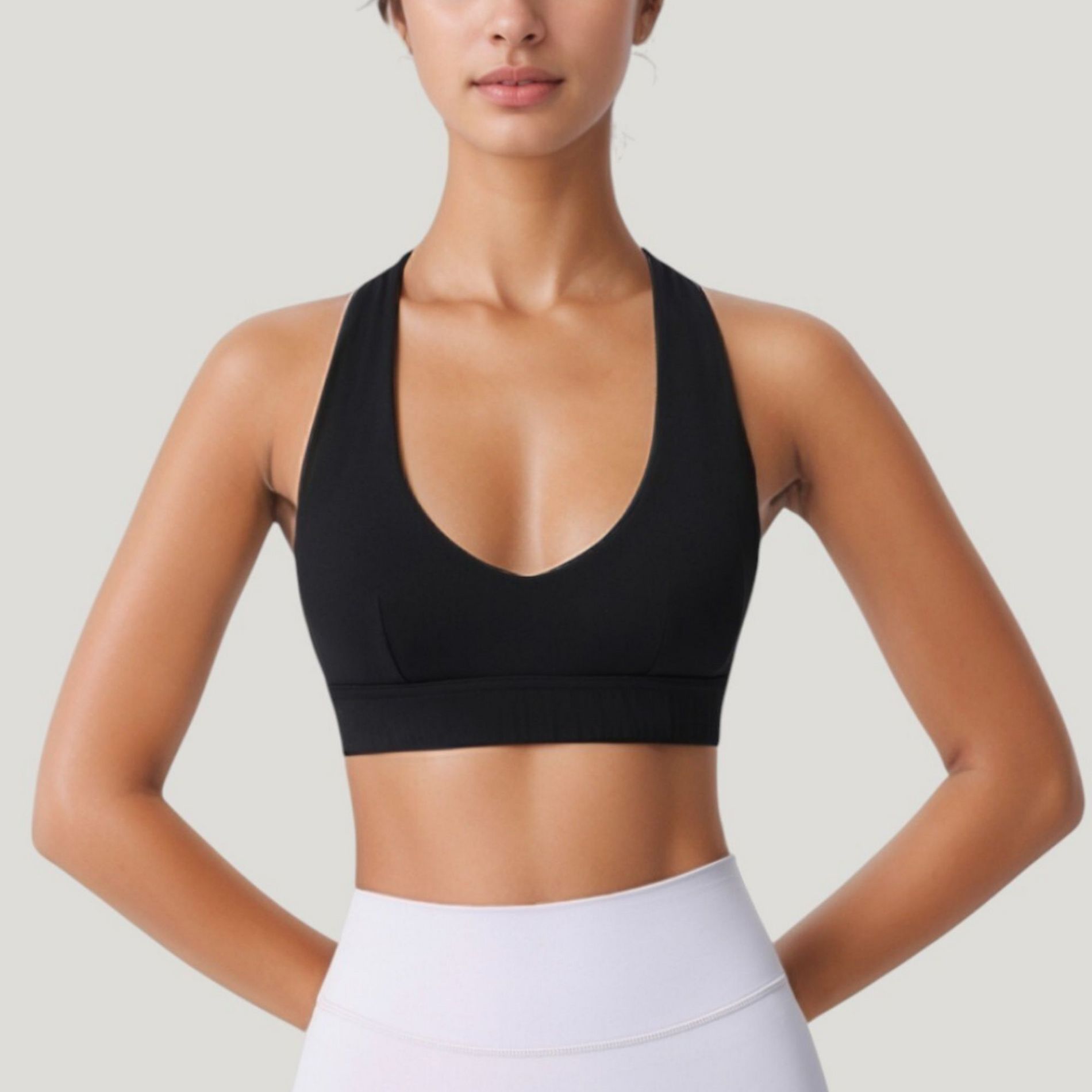 Anna-Kaci Active Women's Low Scoop Neck Sports Bra with Open Back Strap Design and Supportive Elastic Band