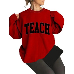 Plus Size Sweatshirts Tops with Crew Neck Long Sleeve Words Graphic Pullover Sweat Shirts Slogan Plus Size Sweatshirts - 1 of 3