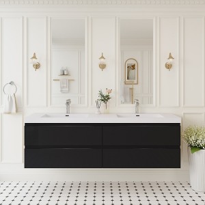 Whisen Floating Wall-Mounted Bathroom Vanity with Resin Sink, Water-Resistant Timber Cabinets and Drawers - 1 of 4