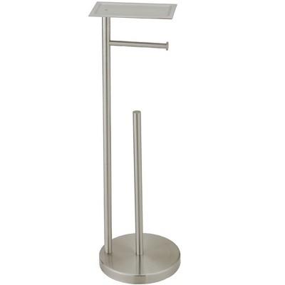BWE Round Free Standing Toilet Paper Holder with Top Storage Shelf in Brushed Nickel