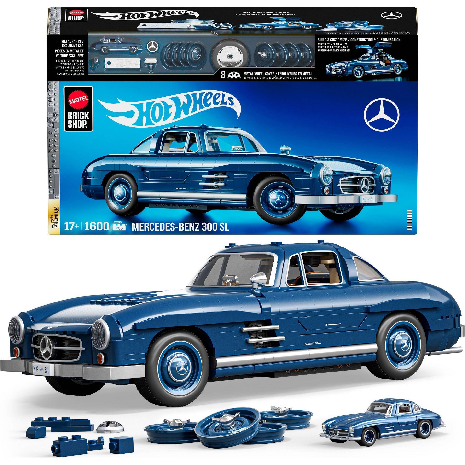 Mattel Brick Shop Hot Wheels Mercedes-Benz 300 SL Building Toy Kit 1600pcs for Collectors