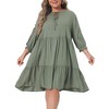 Agnes Orinda Women's Plus Size Flowy Casual Tie V Neck Lace Sleeve Ruffle Hem Midi Babydoll Dresses - image 2 of 4