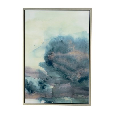 25.5"x36.1" Abstract Printed Acrylic Champagne Framed Wall Art Green/Blue/Beige - A&B Home