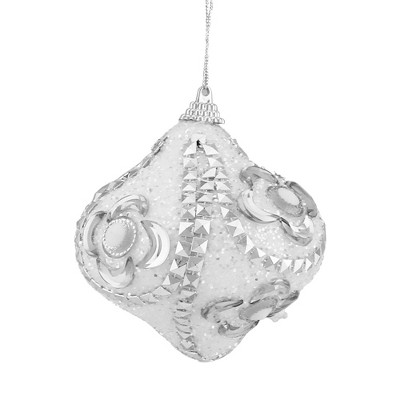 Northlight 3ct White and Silver Shatterproof Glittered Onion Christmas Ornaments 3"