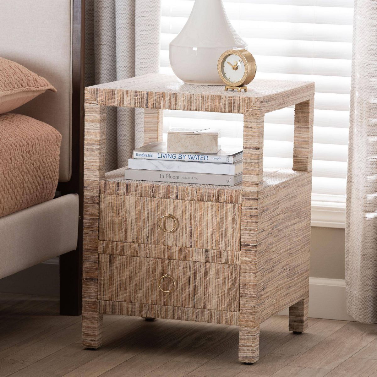 bali & pari Paine Woven Grasscloth 2 Drawer Nightstand Natural - thumbnail 7