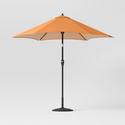 9' Round Outdoor Patio Umbrella DuraSeason Fabric™ Tilt Black Pole - Apricot - Threshold™