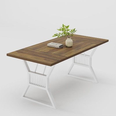 Homhougo 70.8 Inch Dining Table 4-6 Person, Kitchen Dinner Table with Heavy Duty Metal Legs Brown