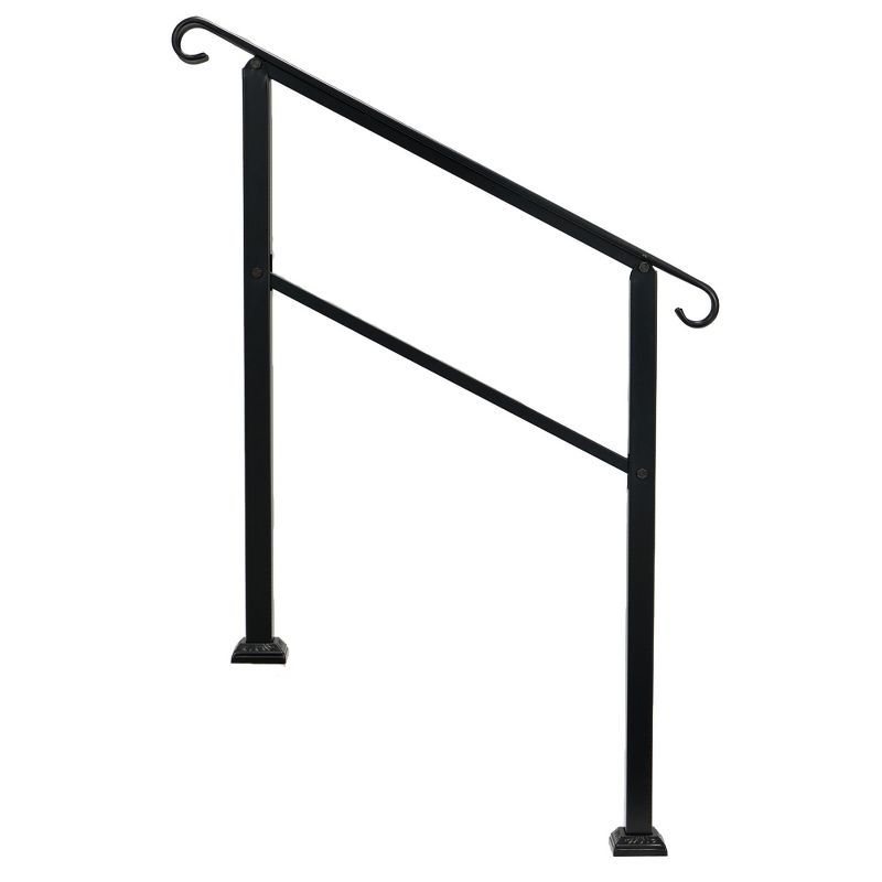 JOMEED UP040 1, 2, or 3 Step Wrought Iron Transitional Entrance Handrail with Hardware for Outdoor Spaces, Walkways, Patios, and More, Black, 3 of 7