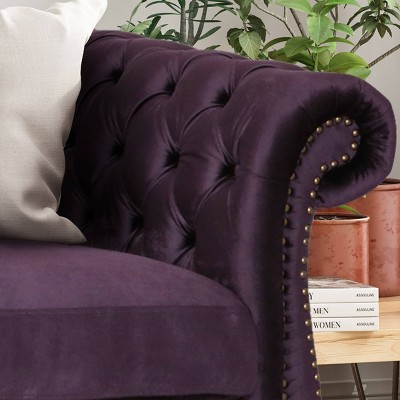 Blackberry Velvet Chesterfield Sofa with Nailhead Trim