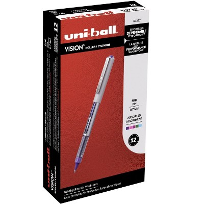 uni-ball Vision Stick Roller Ball Pens, 0.7 mm Fine Tip, Assorted Colors, set of 12