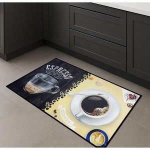 Home Mart Goods Yellow Black Espresso Modern Non-Slip Washable Low Pile Kitchen Mat - 28" x 17" - 1 of 4
