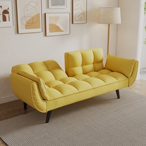 Okak 57"Sofa Bed Futon Couch with 2 Armrests & throw pillow, Convertible Small Sleeper Sofa Bed Loveseat for Apartments, living Room, Yellow - 1 of 4