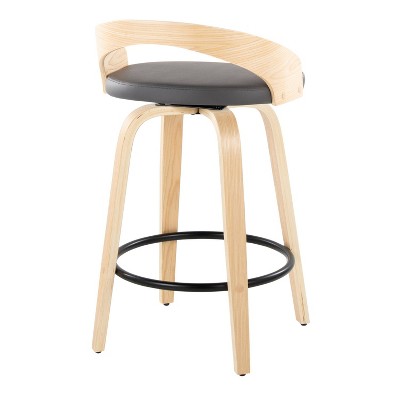 Grotto 26" Gray Faux Leather Swivel Counter Stool Set