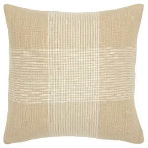 Plaid Poly Filled Square Pillow Natural - Rizzy Home