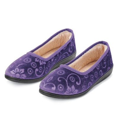 Collections Etc Velvet Floral Embossed Slippers