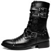 Santimon Men's Boots Retro Studded Rivet Buckle Zipper Western Motorcycle Combat Boot Heavy Metal Punk Rock Black - 2 of 4
