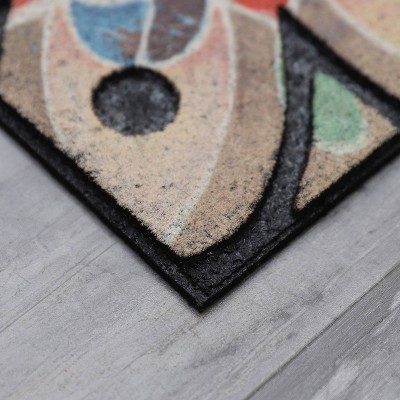 Blue Floral Medallion Recycled Rubber Welcome Doormat