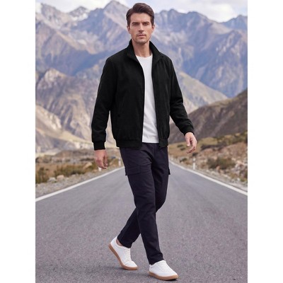 INSPIRE CHIC Men's Corduroy Lined Full Zip Trucker Shacket Vintage Winter Bomber Coat Jacket with Pockets Large Black — фото 5