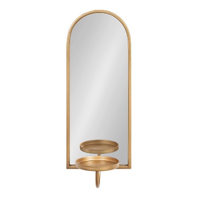 Elegant Gold Arched Mirror Wall Sconce with Candle Holder, 6x5x16