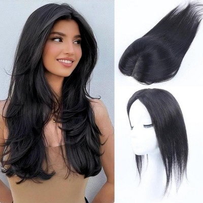 Jessie's Wig Women'S Hairpiece Clip In Human Hair Topper Full Coverage Straight Natural Black 1 Pc/Pack
