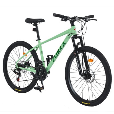 Aukfa 26-Inch 24-Speed Dual Disc Brake Mountain Bike Front Suspension Fork Mountain Bike Adult Men Women Outdoor Riding Green