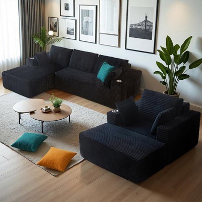 MAXYOYO 104" Modular Couch with Chaise and 49'' Boneless Chaise Lounge, Sofa in A Box, No Assembly Required, 3 Packages Shipping