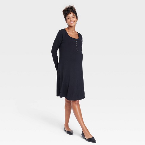 Long Sleeve Nursing Henley Maternity Dress - Isabel Maternity by Ingrid &  Isabel™ Black M