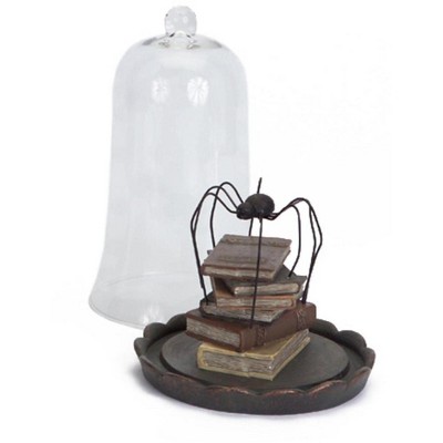 Melrose 10.5" Spider and Books Glass Dome Halloween Decoration - Black/Clear