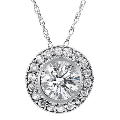 Pompeii3 1ct Vintage Diamond Solitaire Halo Pendant 14K White Gold