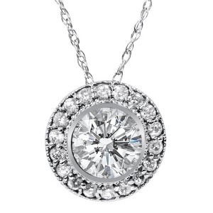 Pompeii3 1ct Vintage Diamond Solitaire Halo Pendant 14K White Gold - 1 of 3