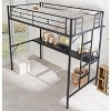 Karl Home Twin Loft Bed with Desk, Metal Bunk Bed Frame with LED Light and 2 Charging Station, with Ladder for Adults, Black - 2 of 4