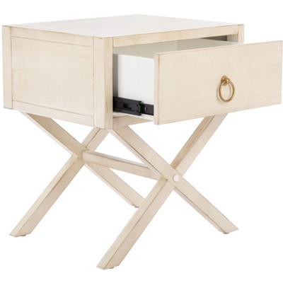 Odilia Antique White Acacia Wood 1-Drawer Nightstand with Gold Pull