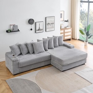 NicBex Couches for Living Room 111.4" Corduroy Sofa Lounge with Cup Holders and Lockers on the Armrests and a Reversible Chaise - 1 of 4