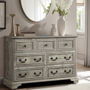 KTMBDW Farmhouse 7 Drawers Dresser for Bedroom, 47" Wide Wood Rustic Chest of Drawers, Wood Storage Dressers Organizer for Bedroom, Living Room - 1 of 4