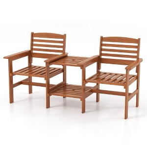 Tangkula Outdoor Patio Loveseat w/ Coffee Table & Umbrella Hole for Garden Poolside - 1 of 4