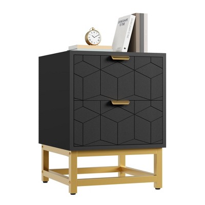 Nightstand, Modern 2 Drawer Dresser for Bedroom, Large End Side Table Bedside Table with 2 Drawers, Wooden Night Stand with Metal Legs for Bedroom