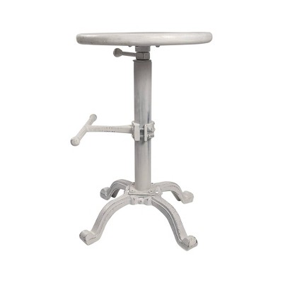 Whitewash Adjustable Swivel Backless Wood and Metal Barstool