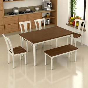 6-Piece Dining Set for 6, Wooden Table with 4 Chairs & Bench, Rustic Farmhouse Style for Kitchen and Dining Room - 1 of 4