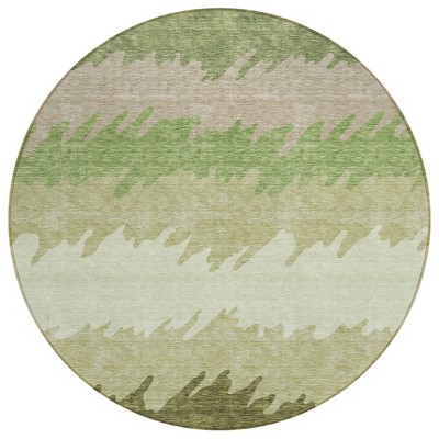 Beige And Olive Green Striped Washable Indoor Outdoor Area Rug