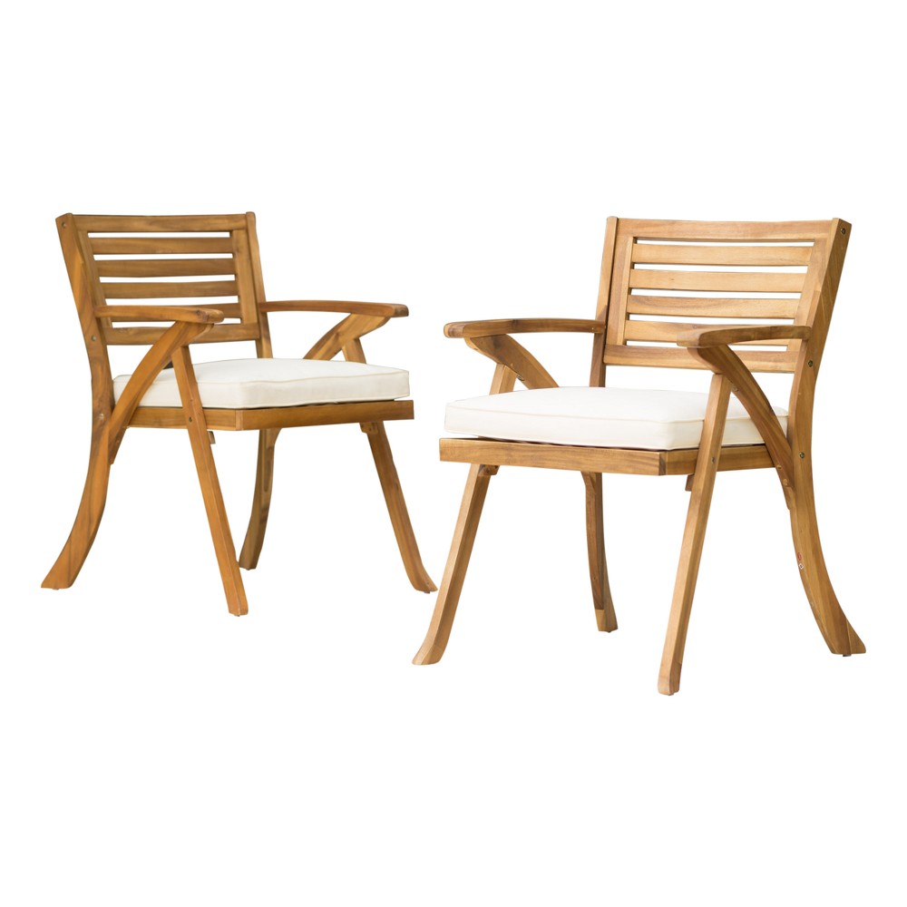 Photos - Garden Furniture Hermosa 2pk Acacia Wood Arm Chair - Teak/Cream - Christopher Knight Home