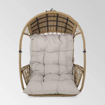 Malia Outdoor Wicker Hanging Chair (Stand Not Included)  Brown/Beige - Christopher Knight Home