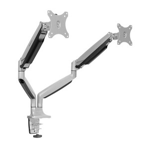 Mount-It! Dual Monitor Arm Mount Desk Stand Two Articulating Gas Spring Height Adjustable Arms | Fits Up To 32" | C-Clamp and Grommet Bases | Silver - 1 of 4