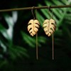Plated Sterling Silver Monstera Drop Earrings, Handmade Women's Gift - 3 of 4