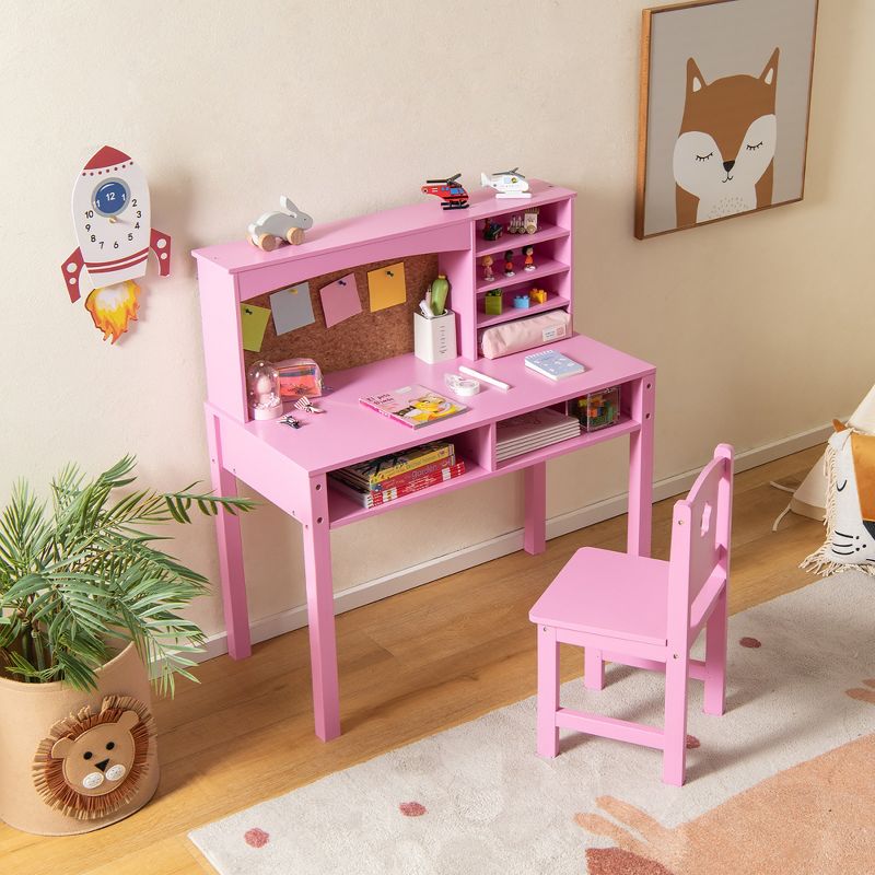 Costway Kids Desk and Chair Set Study Writing Workstation with Hutch & Bulletin Board, 4 of 11
