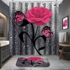4 Pcs Pink Rose Bathroom Set, Shower Curtain with Rugs and 12 Hooks Shower Curtain Size:71"x71" W - 2 of 4