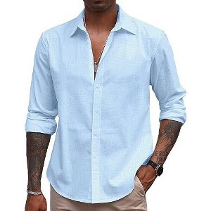 COOFANDY Men's Linen Casual Long Sleeve Button Down Summer Beach Shirt - 1 of 4