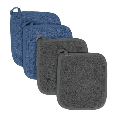 John Ritzenthaler Co. Ritz Variety 4-Pack Terry Pot Holder Set, Federal Blue/Graphite