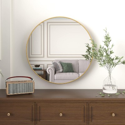 VYNXARIA Gold 36"x36" Metal Frame Round Bathroom Mirror ,Decorative Wall Mirror ,Wall Mount, Modern Decor ,Wall Mount, Modern Decor